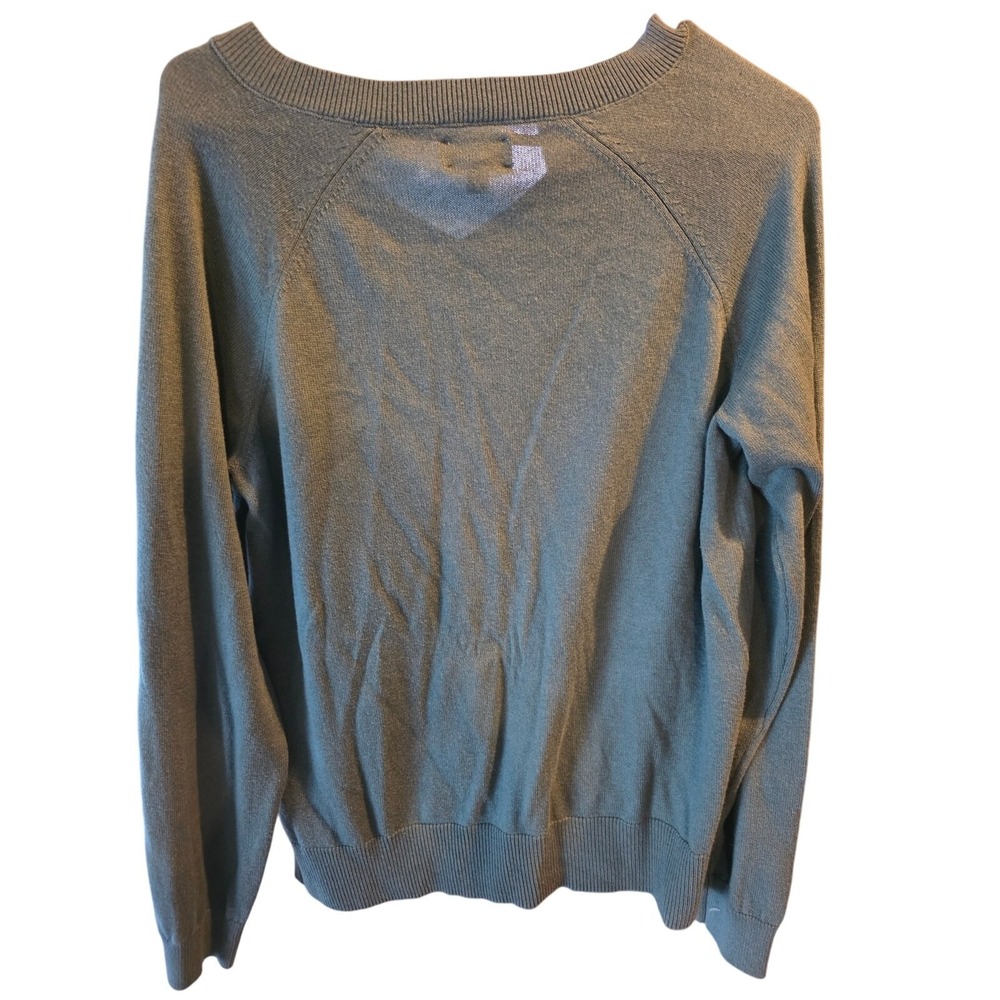 Lucky Brand V Neck Sweater S Womens Green Cotton Blend Holiday Christmas Classic - Picture 5 of 5